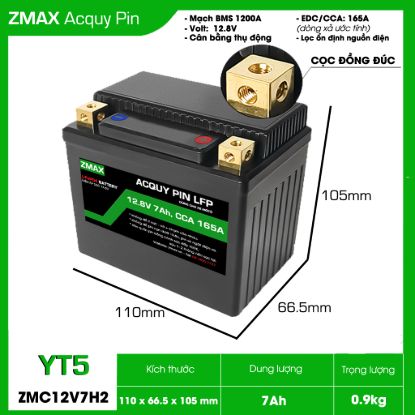 Bình Ắc Quy Pin LFP (LiFePO4) 12V 7Ah, ZMC12V7H2-YT5 Dùng cho xe máy - mô tô 150cc