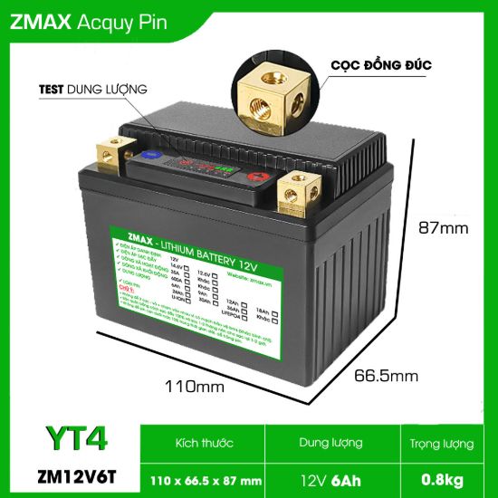 Bình Ắc Quy Pin LFP (LiFePO4) 12V 6Ah, ZM12V6T-YT4