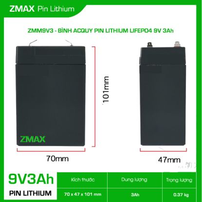 Bình Ắc Quy ZMax Pin Lithium LifePO4 9V 3Ah, ZMM9V3