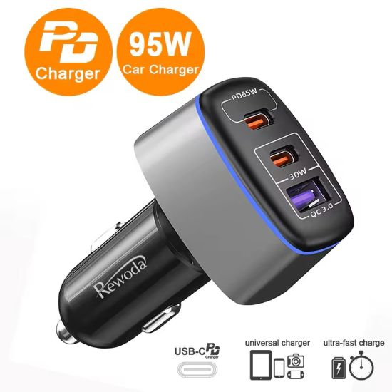 Táº©u Sáº¡c Nhanh Xe HÆ¡i Ă” TĂ´ Rewoda CM095B 95W PD QC3.0 2 USB Type-C vĂ  USB Type A