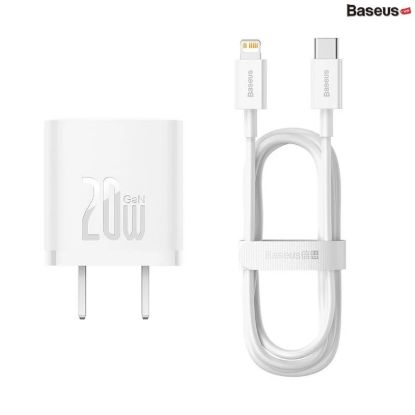 Bá»™ Sáº¡c Nhanh 20W Baseus GaN5 Fast Charger 1C cho iPhone/Samsung CĂ¡p 1m White CCGAN20C5-M