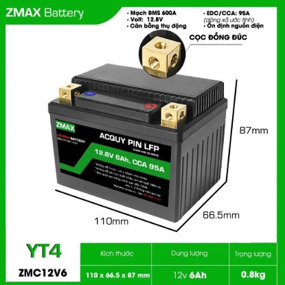 Ảnh của Bình Ắc Quy ZMax Pin Lithium LifePO4 12V 6Ah, ZMC12V6-YT4