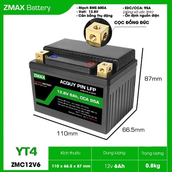 Ảnh của Bình Ắc Quy ZMax Pin Lithium LifePO4 12V 6Ah, ZMC12V6-YT4