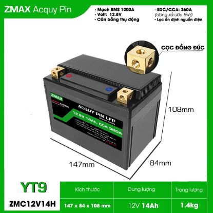 Ảnh của Bình Ắc Quy ZMax Pin LFP/ Lithium LifePO4 12V 14Ah, CCA 360A, ZMBC12V14H-YT9 Dùng Cho Xe Máy - Mô Tô