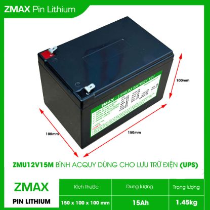 Ảnh của Bình Acquy Pin Lithium LiFeFO4 12V 15Ah, ZMU12V15M cùng cân bằng chủ động, được dùng Cho Bộ Lưu Điện UPS