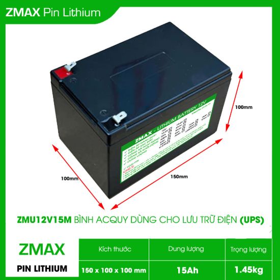 Ảnh của Bình Acquy Pin Lithium LiFeFO4 12V 15Ah, ZMU12V15M cùng cân bằng chủ động, được dùng Cho Bộ Lưu Điện UPS