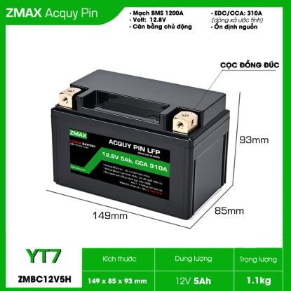Ảnh của Bình Ắc Quy ZMax Pin LFP 12V 5Ah, CCA 310A ZMBC12V5H-YT7 Dùng Cho Xe Máy SH300i, SH350i, Spacy, Piaggio Zip, Attila Victoria, Attila Elizabeth,Vespa LX
